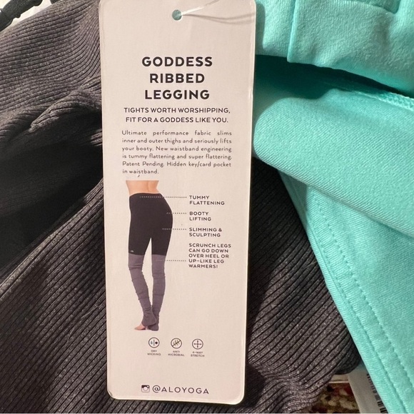 Alo -  Small NWT - Goddess Ribbed Leggings - Teal and Grey - Picture 3 of 8
